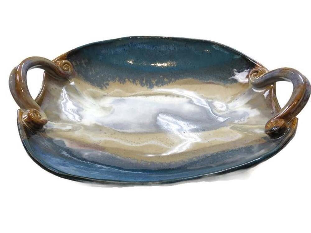 Cazenovia Artisans Oblong Ceramic Bowl Handles Glazed Hand Craft Ede Walker